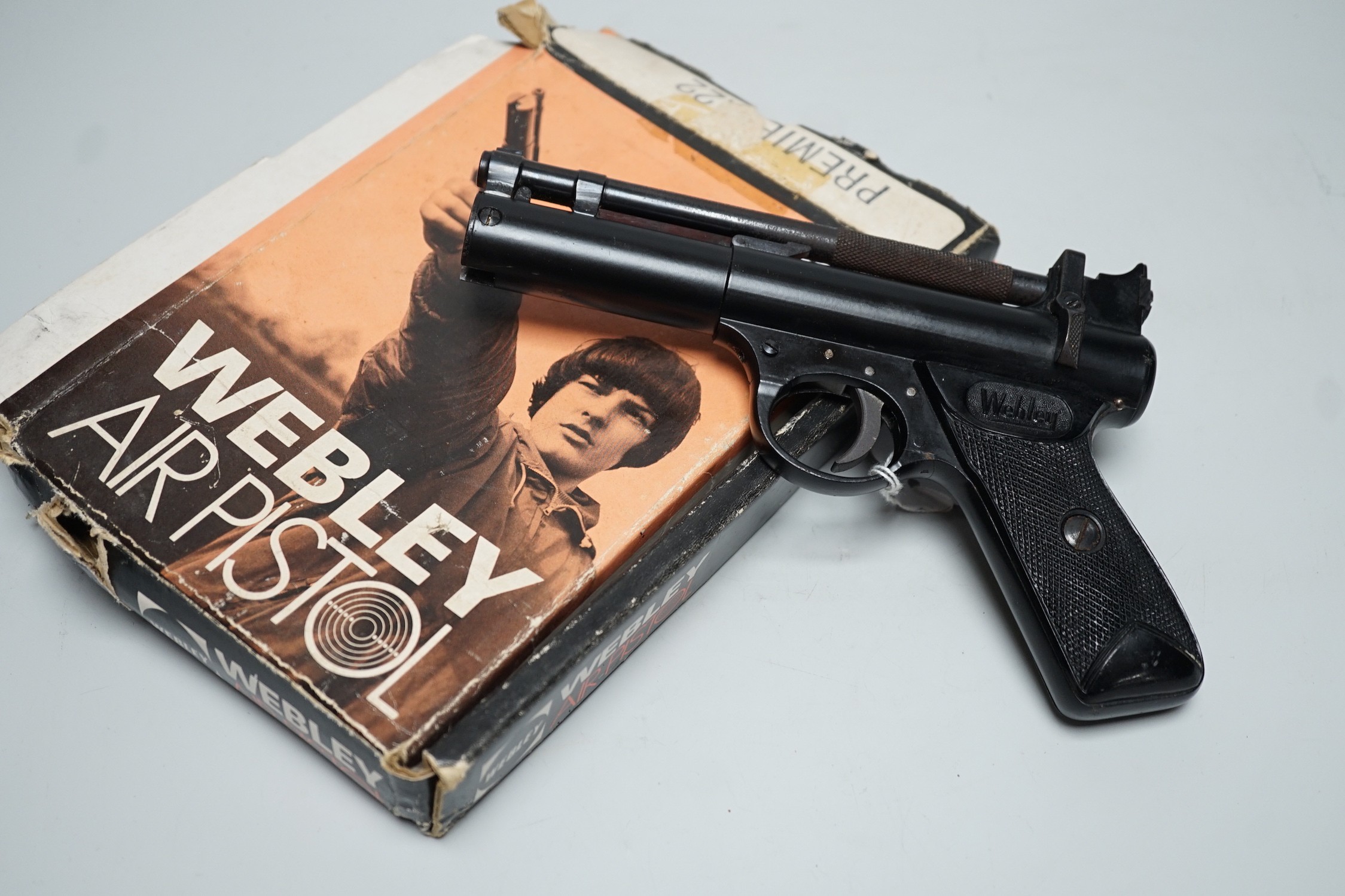 A Webley Premier air pistol with box